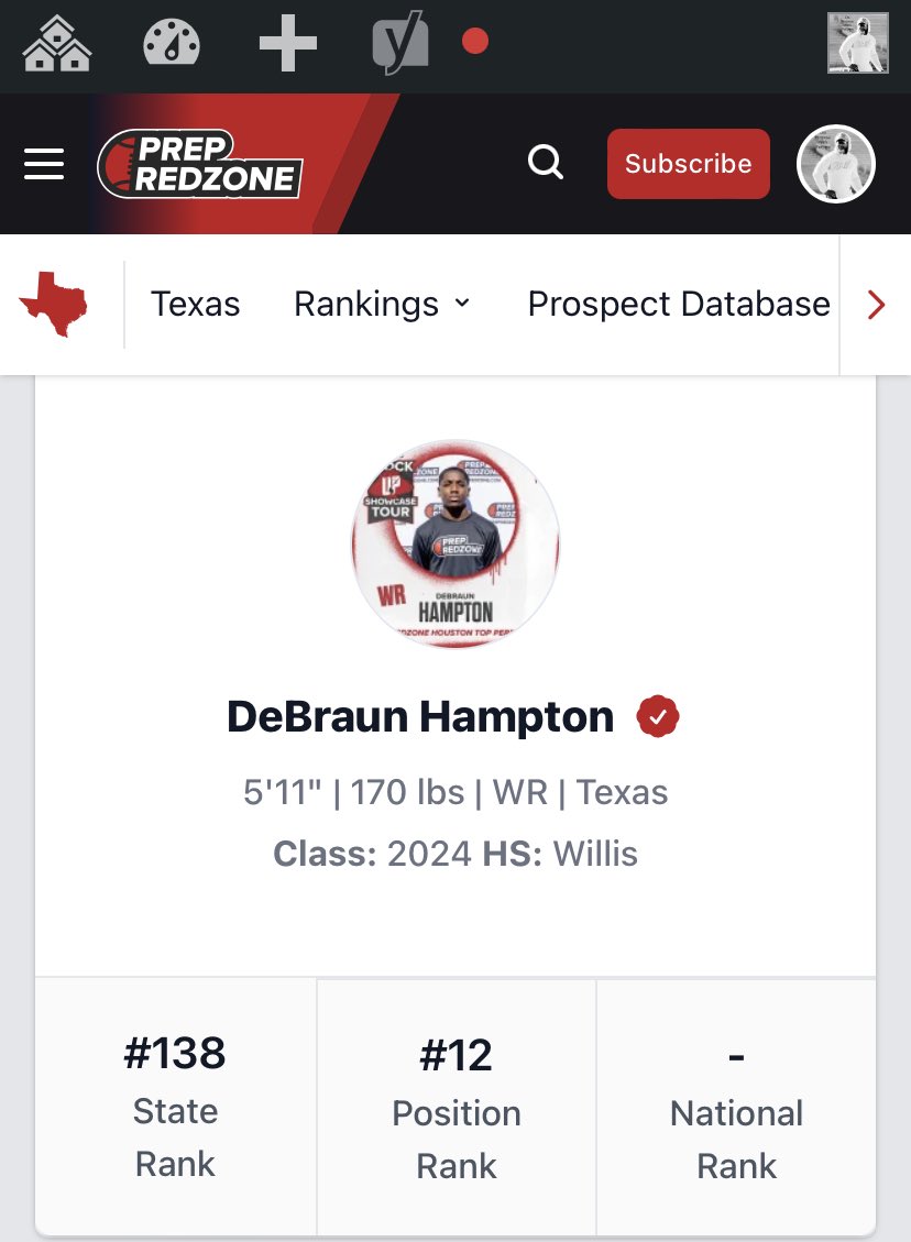 OnPurpose_WP's tweet photo. DeBraun Hampton is on the rise in the rankings coming in at 12th overall for the state of Texas at the receiver position! ⁦@PrepRedzoneNext⁩ ⁦@PrepRedzoneTX⁩ ⁦@debraun_hampton⁩ https://t.co/4nWizK2Zak