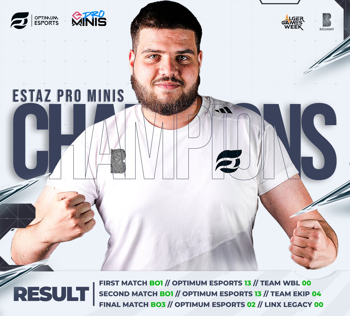 Victorious at Estaz Mini Pro Tournament in Valorant!
 Witness our extraordinary teamwork and precision as we claim the championship title! 
Thanks to our amazing players and supportive fans – we did it together! 
#ValorantChampions #EstazMiniPro #TeamworkWins #VictoryInValorant