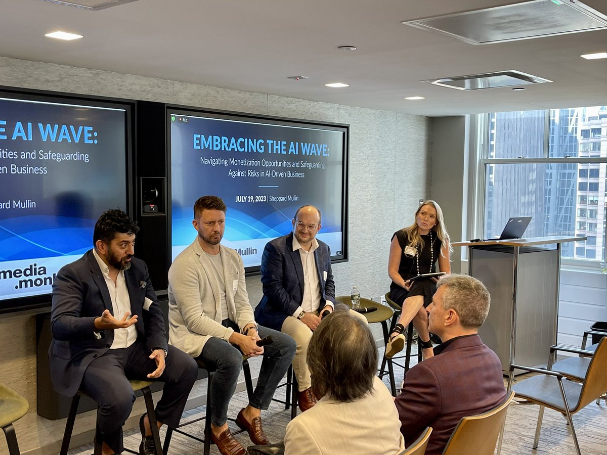 joedevon's tweet image. Kicking off the AI Panel at @SheppardMullin with our CEO @bradybd #NickAdams, #NeeravVyas, moderated by #AlexisRobinson @MediaMonks
