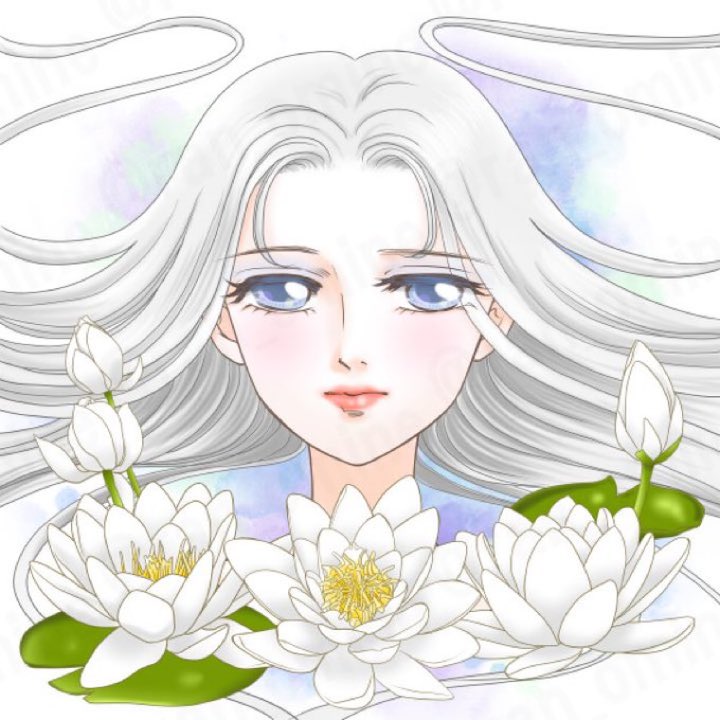 flower 1girl solo long hair blue eyes white hair looking at viewer  illustration images