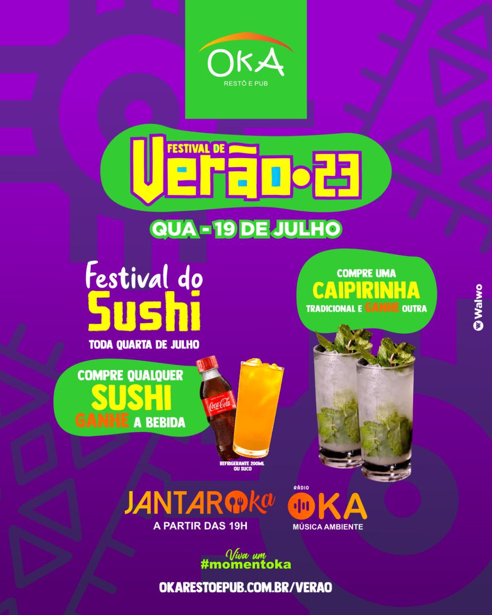 okarestoepub's tweet photo. 🌞🍣🍹 Festival de Verão no Oka Restô e Pub!

Nesta quarta o Oka Restô e Pub abre para o jantar  a partir das 19h, com todas as delícias do restaurante. 

Para ficar ainda melhor tem caipirinha em dobro, além do nosso delicioso Festival de Sushi: compre um sushi e ganhe a bebida. https://t.co/Lzk54FFoip