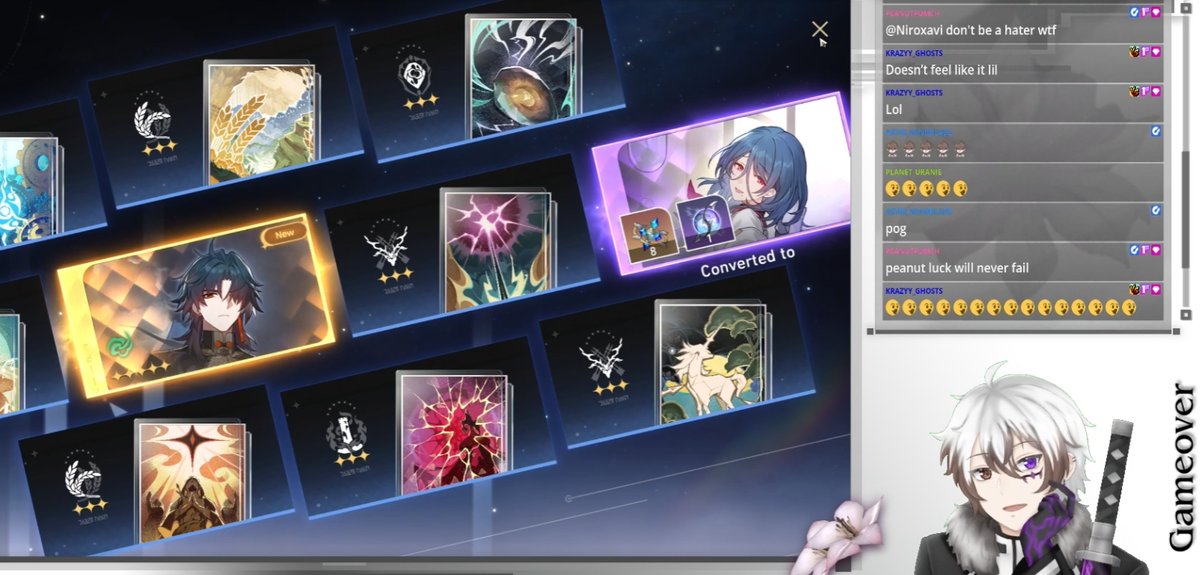 Got Blade on stream. Pnut luck goes insane ( •̀ .̫ •́ )✧ and got the last copy of Natasha (BARK BARK WOOF WOOF BARK BARK) Sorry my hand slipped