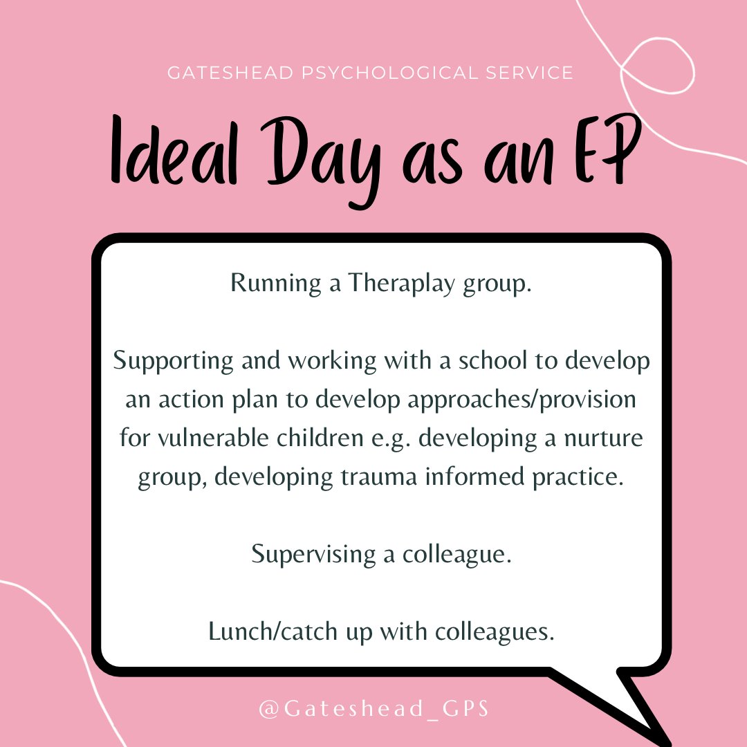 Gateshead_GPS's tweet photo. What would your perfect day be as an EP?
“These type of activities, although I don’t think I could fit them all in one day!”
👐🏽@TheraplayUK delivery*
📝Developing action plans*
👥Supervision
🍽Lunch
#PerfectDay #TwitterEPs

*enough time to plan and prepare beforehand https://t.co/uFfXZf4NIc