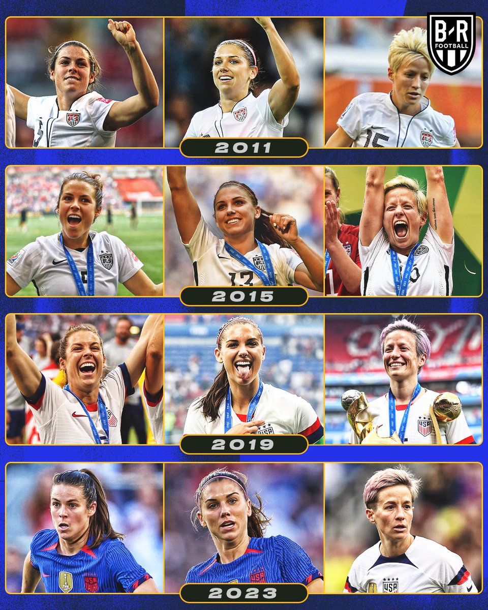 BleacherReport's tweet photo. Alex Morgan, Megan Rapinoe and Kelley O'Hara are playing in their FOURTH World Cup 🤯🔥 @brfootball https://t.co/mRrlwchU6K