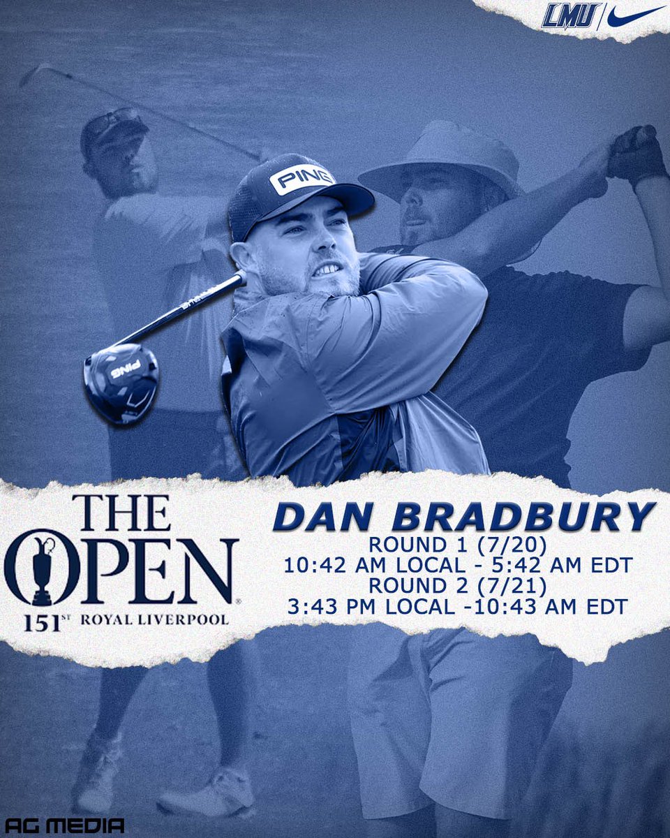LMU_Golf's tweet photo. Follow along as Railsplitter alumni @danjbradbury takes on his first major @theopen Championship. Dan you have the full weight of the LMU community behind you! Play well and thank you for representing @railsplitter_golf in the greatest way possible ⛏️🔥⛳️ #theopen #ncaad2 https://t.co/ipbsBx1n1G