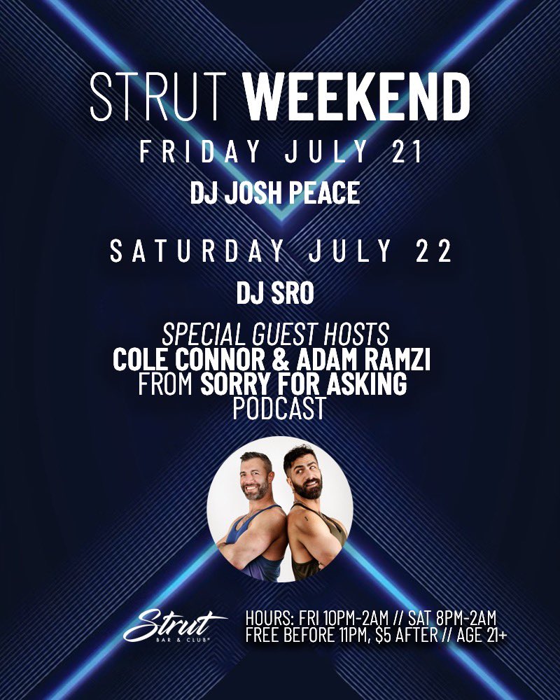 strutoc's tweet photo. This weekend’s gonna be a hot one 🥵
#strutoc #sorryforasking #cybersocket #fleshbot #coleconnor #adamramzi https://t.co/qehTGLWlfI