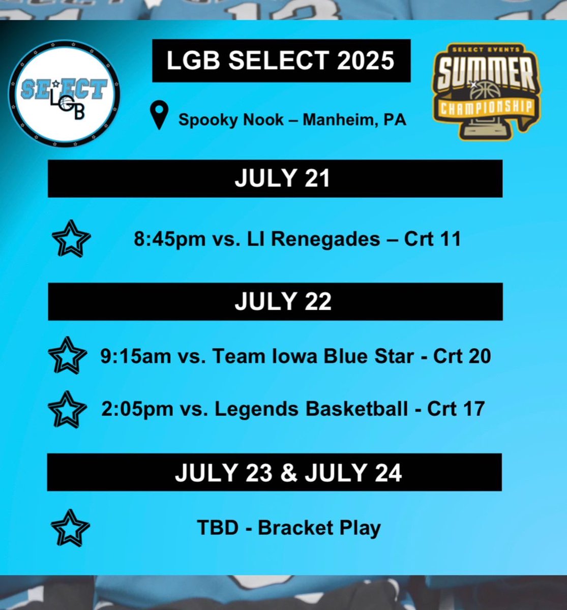 LBGbasketball's tweet image. We are all fired up for our final tournament of the season! All 3 LGB Select HS teams will be competing in @SelectEventsBB Summer Championships from July 21-24 at the Nook! Last opportunity to come check out our squads! #HWNL

#LGBSelect2024 #LGBSelect2025 #LGBSelect2026