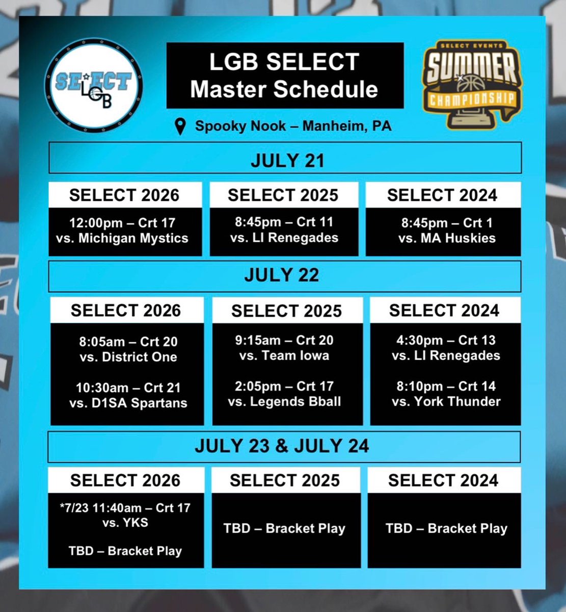 LBGbasketball's tweet image. We are all fired up for our final tournament of the season! All 3 LGB Select HS teams will be competing in @SelectEventsBB Summer Championships from July 21-24 at the Nook! Last opportunity to come check out our squads! #HWNL

#LGBSelect2024 #LGBSelect2025 #LGBSelect2026