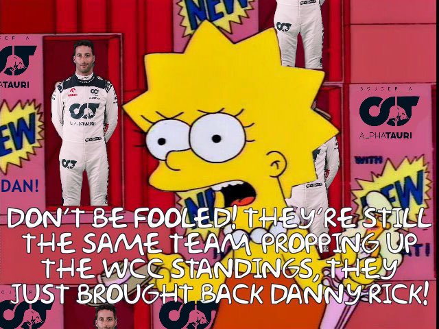 SimpsonsF1Memes's tweet photo. The #F1 Fandom this week #DanielRicciardo #AlphaTauri #AlphaTauriF1 #DR3 #RIC3 #Ricciardo #Formula1 #FormulaOne #Motorsport #SimpsonsF1Memes #HungarianGP https://t.co/QbH8t2L5Wy