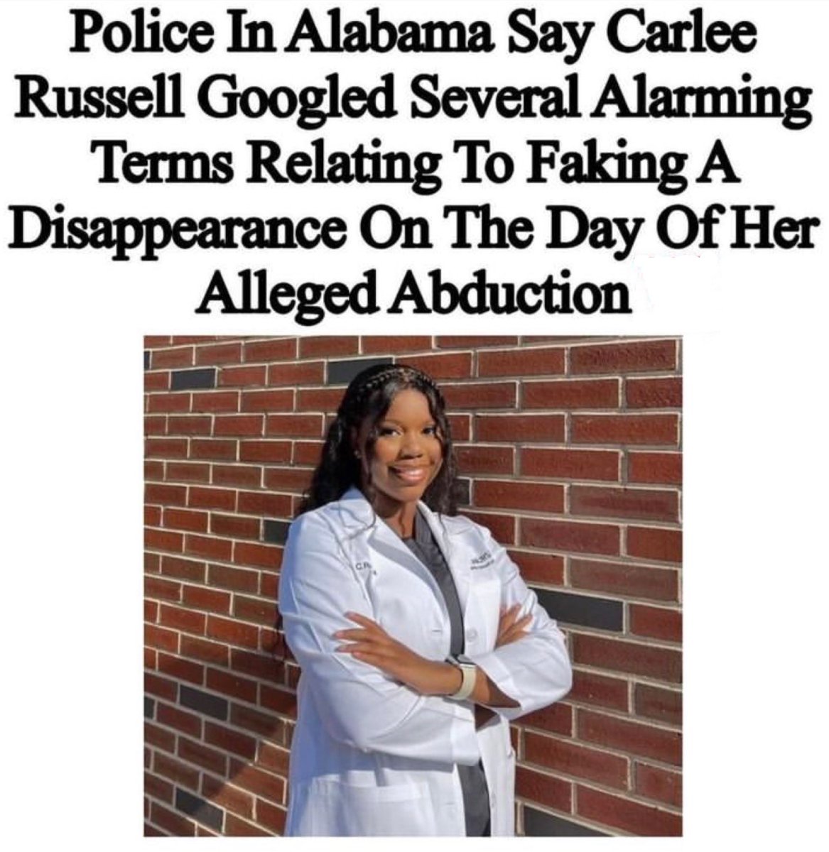 🤦🏽‍♂️ 

Those of us who fought for #CarleeRussell and challenged the media and law enforcement to prioritize this case did the RIGHT THING!

There are over 100,000 missing Black women in America. We can never afford not to take the report of one who was potentially abducted