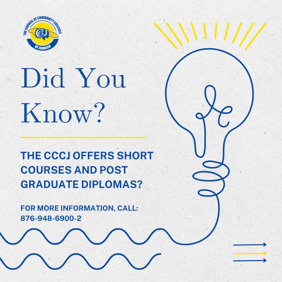 TheCCCJ's tweet photo. Another reason to level up with a CCCJ member institution.

Call us today for more info!

#cccj #PostGradDiploma #shortcourses #education https://t.co/EB7cgXfMKV