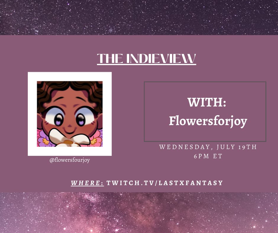 lastxfantasy's tweet photo. ✨LIVE NOW✨

Now interviewing @flowersfourjoy, lead writer for @Meant2Bee_VN for @the_indieview! ❤️

Afterwards, I'll be streaming her game Tattoos and Tulips:
https://t.co/VPGOhLlPR8

Watch here:
https://t.co/1fZgIsJQKS https://t.co/1w3io29DfK