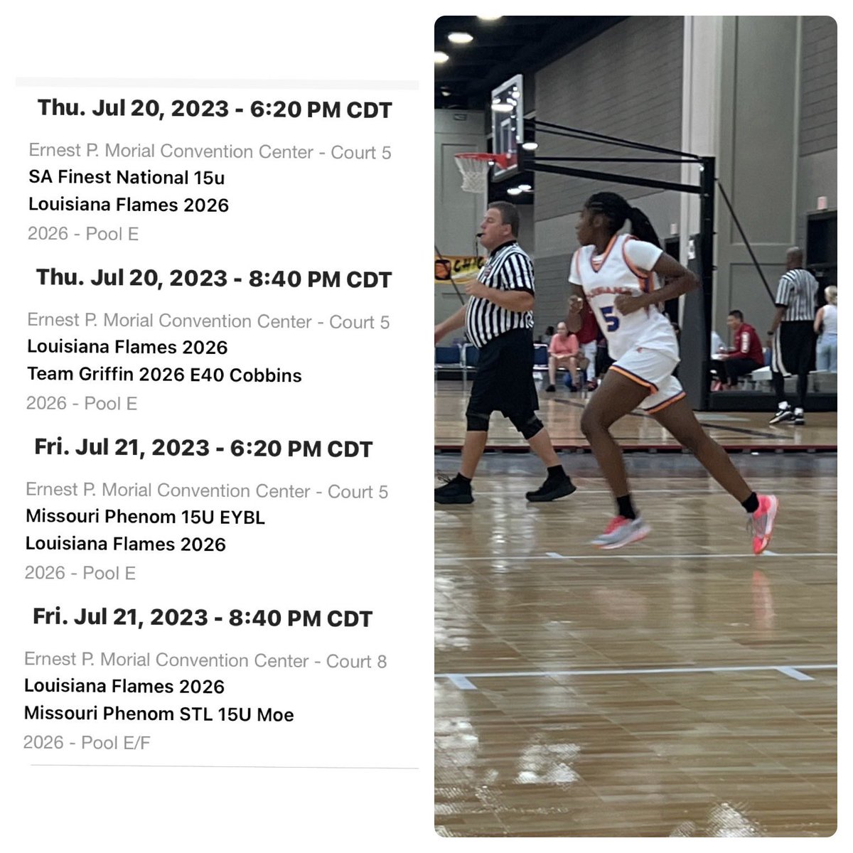MaddieDennis08's tweet photo. Look out Nola Here We come Catch Me in action at the Big Easy Hoop Fest followed by the Basketball on the Bayou Tournament #LAFlames🔥🔥🔥#bigeasyhoopfest #basketballonthebayou @LCCanes_WBB @LSUEBengalsWBB @LSUA_WBB @PVAMU_WBB @GSU_WBK @SCCBlackhawks @SAUWBasketball https://t.co/p0fxQ527o2