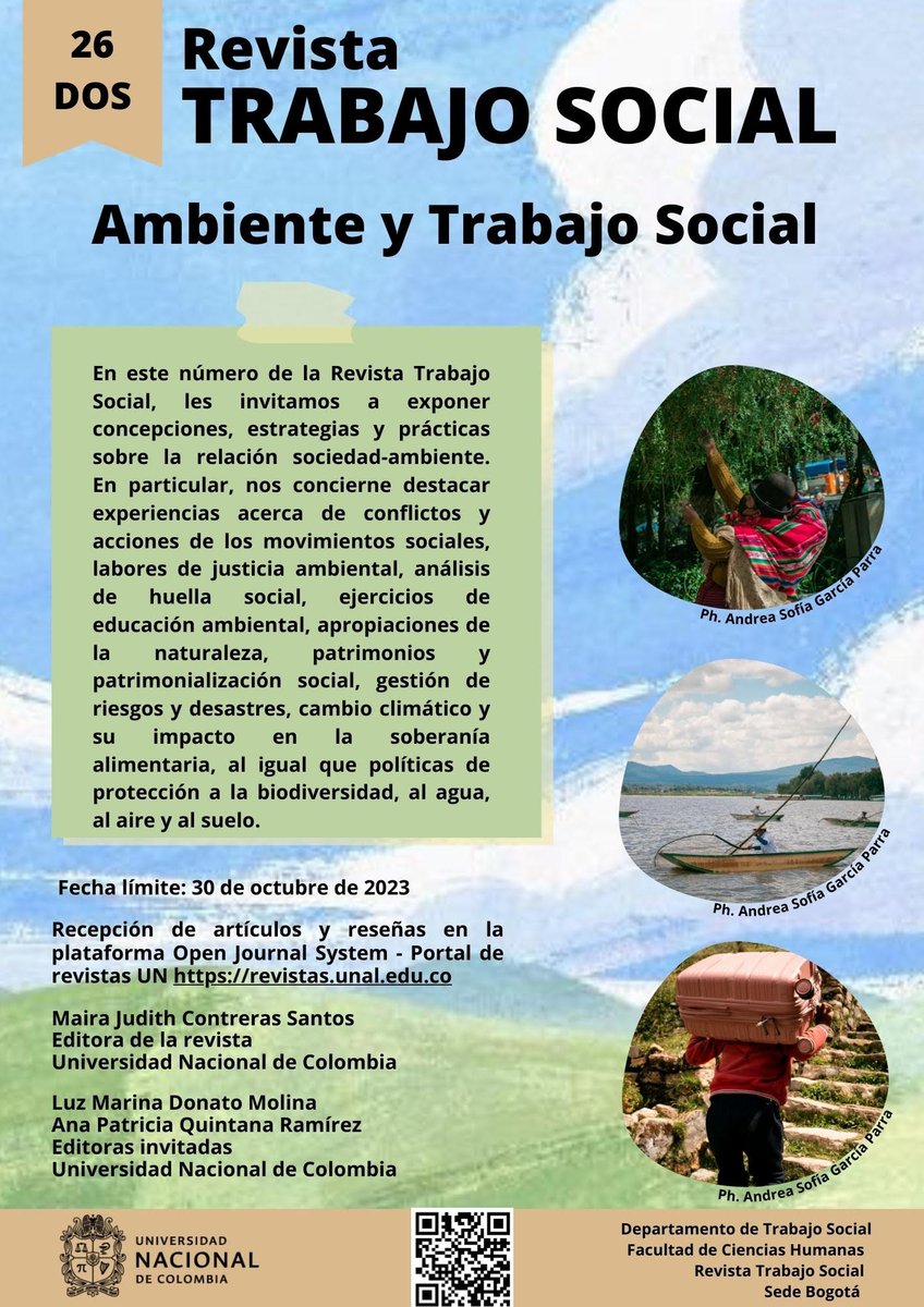 AtssanCol's tweet photo. Convocatoria volumen 26 número 2 de la Revista Trabajo Social. (julio-diciembre 2024)
Fecha límite: 30 de octubre del 2023. Recepción de artículos y reseñas.
Revista Trabajo Social UNAL
E-mail: revtrasoc_bog@unal.edu.co
https://t.co/iIRsF0Uyoo
#EventosTS
#EventosTrabajoSocial https://t.co/5D63XSH1IS