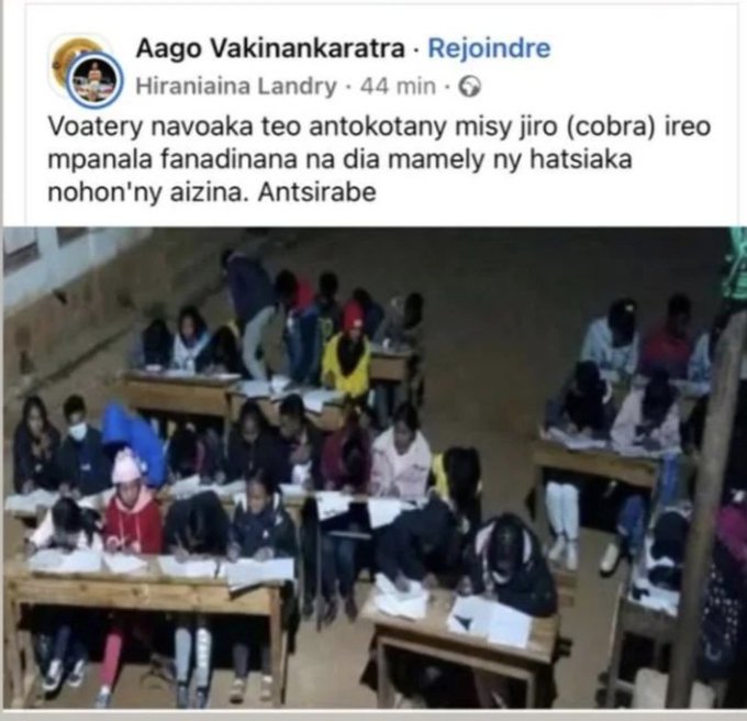 #Madagascar Les photos et les témoignages affluent de partout et parlent d'eux-mêmes. Fuites de sujets, épreuves retardées, sortie nocturne, délestage, épreuves à la lueur des chandelles ou des poteaux, dans le froid, dehors... Ce #baccalauréat 2023 est un désastre national.