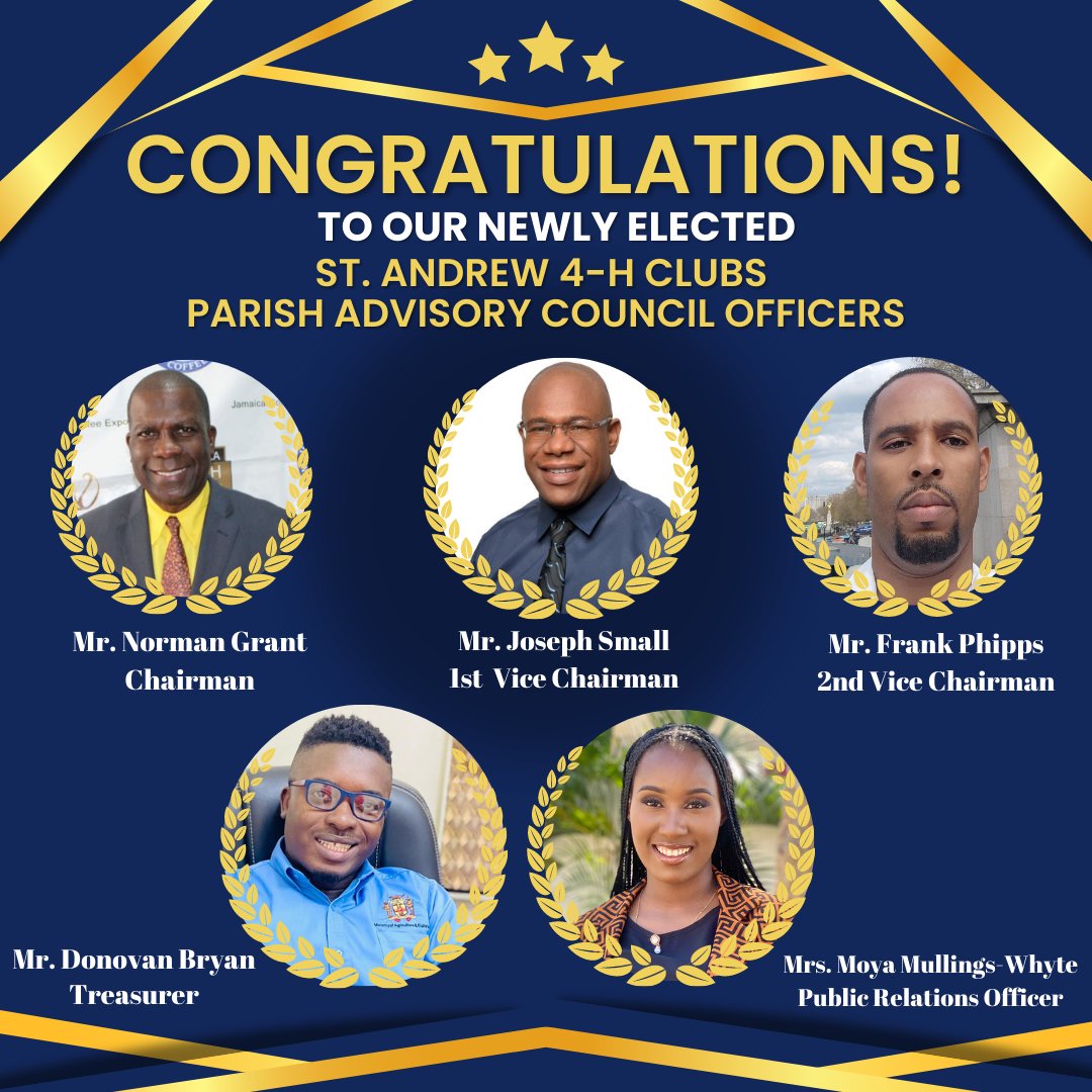 standrew4h's tweet photo. Congratulations to the newly elected St. Andrew Parish Advisory Council Officers for the period 2023- 2025. https://t.co/kVrW7U9Hpz