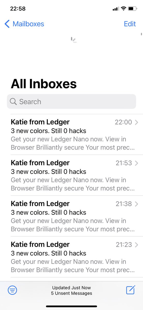 CryptoAssetsDoc's tweet photo. @Ledger If everything is so secure why have you sent the same email out 4 times to the same email address over only a matter of hours? https://t.co/eZUG2bai8K
