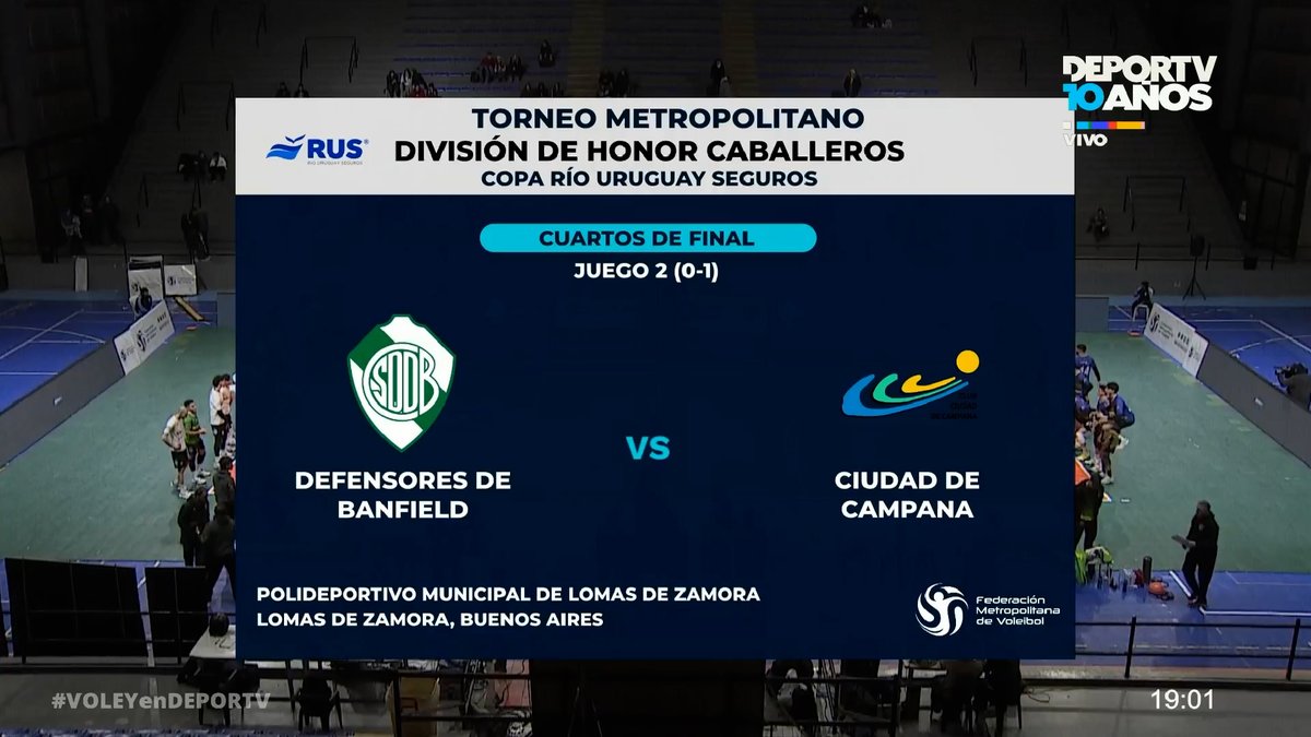 AHORA. #VOLEYenDEPORTV 🏐

🏆 División de Honor Masculina
🗓️ Cuartos de Final - Juego 2
 
👕 <a href="/VOLEYDEFEBANF/">Defensores de Banfield Vóley</a> 🆚 #Campana

🔴 EN VIVO 
📺 HD
📱 youtube.com/live/oZOKNjjcb…
📱 fb.watch/lU5WnpPkni/
🤳 <a href="/SomosContar/">Contar</a>