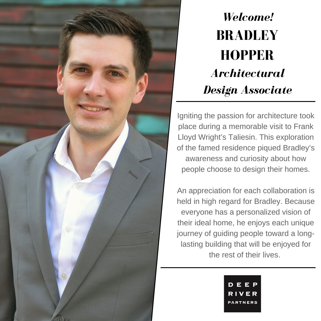 A great team that keeps getting better. Give a warm welcome to Bradley! 

Meet the Team: deep-river.com/our-people/

#deepriverpartners #architecture #greatteam #warmwelcome #freshtalent #team #newhire #teamwork #residentialarchitecture #residentialdesign #luxuryarchitecture