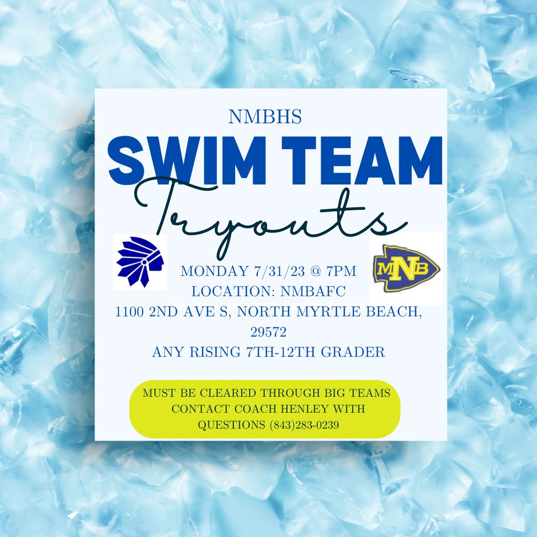 🗣️Tryouts are on 7/31 at 7pm <a href="/NMBAquaticFit/">NMB Aquatic&Fitness</a> . must be cleared to participate. Any upcoming 7th-12th grader may tryout. 🏊🏼‍♂️🏊🏼‍♀️ <a href="/NMBAthletics/">North Myrtle Beach High School Athletics</a>