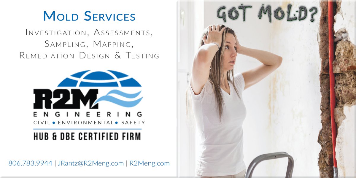 R2Meng's tweet photo. Where there’s water damage, you’re sure to find mold. Now what? You need #R2MEngineering. Our certified #MoldAssessmentConsultants follow #AIHA & #ACGIH guidelines so you can get back to living in a safe environment. #R2M #EnvironmentalEngineer #MoldServices #DBE #HUB https://t.co/23iRfujMg9