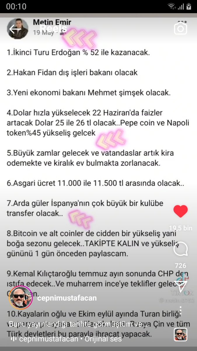 Bunu az önce kardeşim attı.. 
19 mayısta paylaşılmış instagramda.. Kehanetler ilginç.. Kılıçdaroğlu istifa ederse takip ederim ;) 
Ben Ekim'e odaklandım..