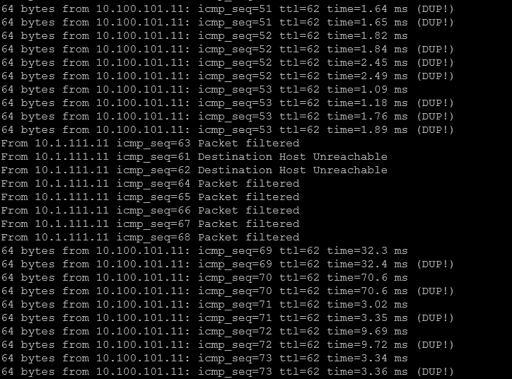 Lots (and lots!) of @VMwareNSX V2T in-place migrations this year, and still amazed at the low number of packet drops when migrating edges. BGP down...BGP up. Nice 🙌😎
P.S., Excuse the DUPs...this one's from a lab.
#VMwareNSX #RunNSX #vExpert #vExpertNSX #vExpertPRO #VMwareNSXV2T