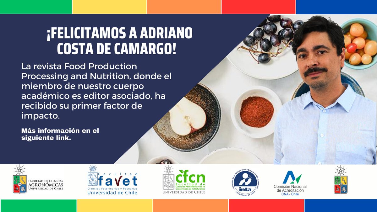 La revista Food Production Processing and Nutrition, donde el miembro de nuestro cuerpo académico es editor asociado, ha recibido su primer factor de impacto.
Conoce más sobre este logro en el siguiente link: uchile.cl/nu207163