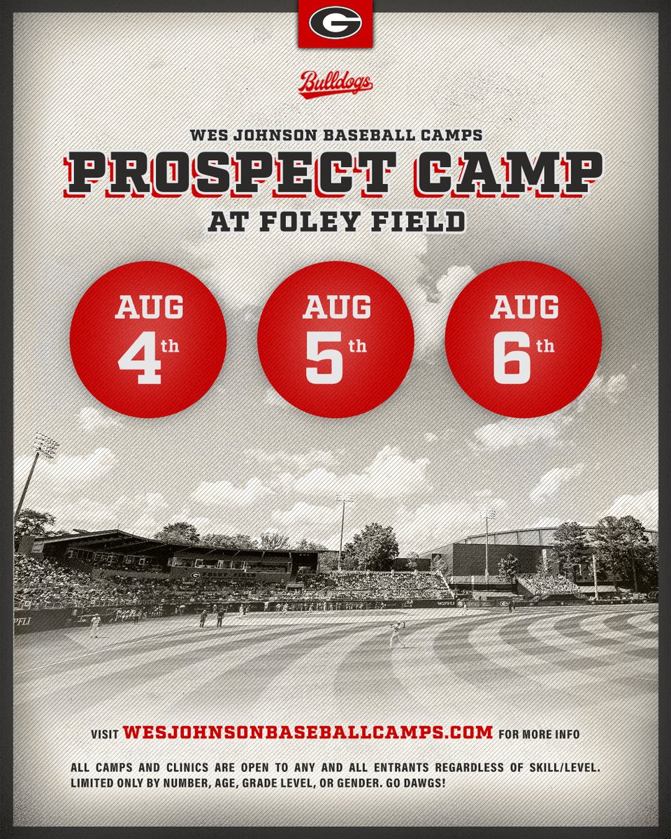 Our one-day prospect camps are quickly approaching!

Join us at Foley Field August 4th, 5th, and 6th.

Register today and come learn from the new Bulldog staff:
wesjohnsonbaseballcamps.com