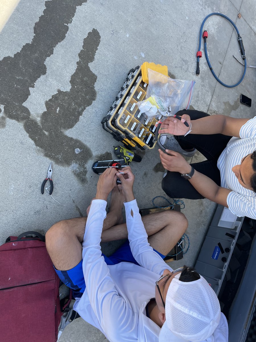 AVBotz's tweet photo. Day 45: Mech Work &amp; Pool Testing   

Photo 1: Getting ready for pool testing  
Photo 2: Aarav soldering battery to connector 
Photo 3: Mech putting the down cam together  
Photo 4: Grabber parts printed. Thank you Mr. Dennis!

See you tomorrow! https://t.co/qlRrx12oXa