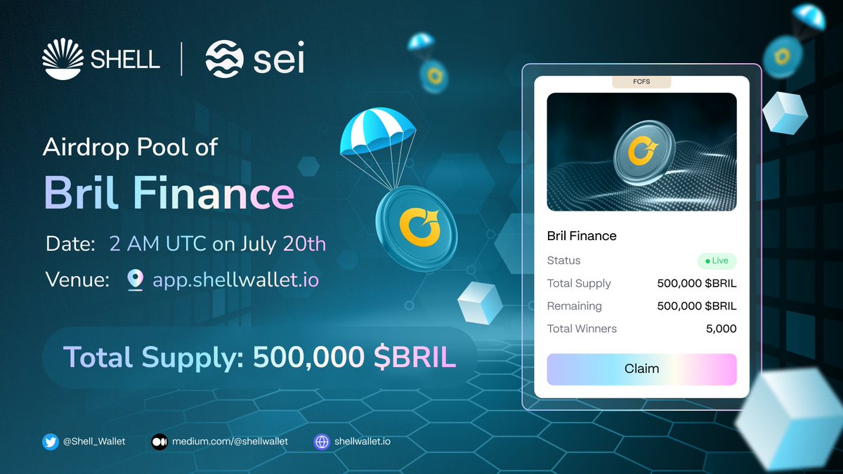 Cupcake_Hop's tweet photo. 🪂 Airdrop Browser Showcase - Round 2: Treasure Island - Tokens &amp; NFTs 🌊

@Bril_Finance is launching our airdrop pool on the  Airdrop Browser Showcase of @Shell_Wallet 

📍 https://t.co/QPmtwNu3cm
⏰ 2 AM UTC July 20th
💰 $500,000 test BRIL for 5,000 users

#SeiNetwork #Seilors https://t.co/0JnPOyKGIO