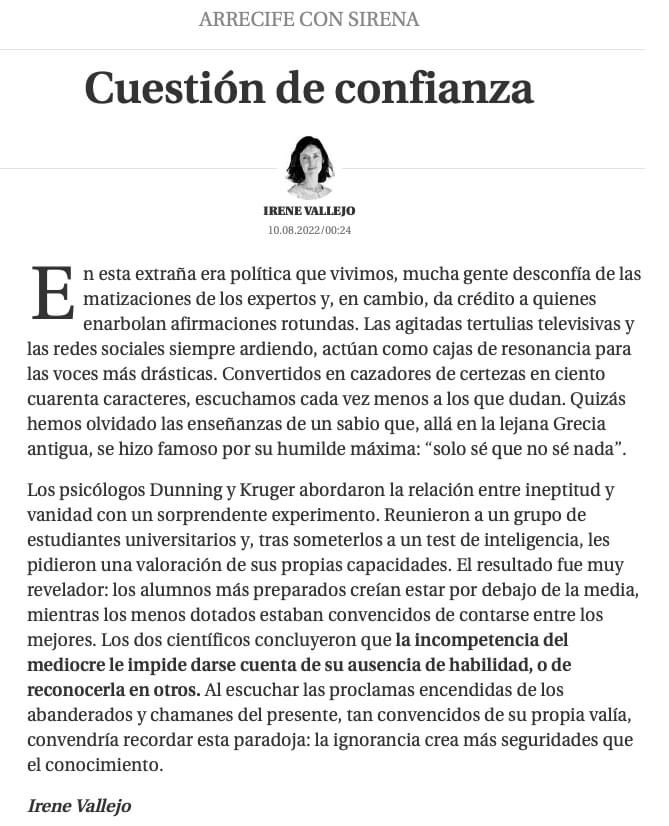 Guiomar Ramiro (@gramiroe) on Twitter photo .<a href="/irenevalmore/">Irene Vallejo</a> “La ignorancia crea más seguridades que el conocimiento”
#CuestionDeConfianza #paradojas .<a href="/irenevalmore/">Irene Vallejo</a> “La ignorancia crea más seguridades que el conocimiento”
#CuestionDeConfianza #paradojas