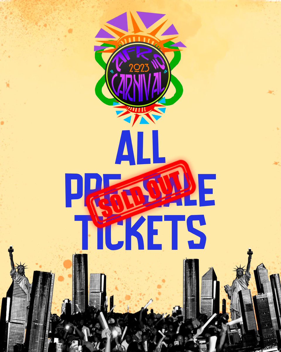 All presale tickets for Afro Carnival 2023 are SOLD OUT. 🔥🎡🔥 If you missed your chance to get presale tickets look out for our general sales ticket release at 12PM EST on Friday, July 21. Afrocarnivalfest.com #afrocarnival #melaninunited