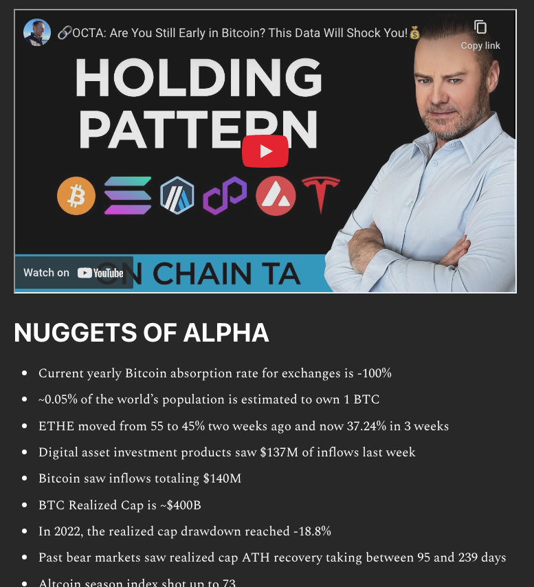 Investanswers's tweet photo. IA Newsletter: a quick read covering OCTA Tuesday's video with over 40 topics!
https://t.co/6SP6AZZVTh

🚀BTC vs. Alts & Stocks 📉Proxy %s 💹Bullish Signs 🌐Adoption 💱Redemptions 💰Miners Rip 🚗$TSLA 180% gain 🛢️US Govt BTC Sales 🚀$XRP Flips $BNB, $SOL + $XRP shining 🌟 #CryptoCraze #BTCBooming #MoonRide 🌕💔