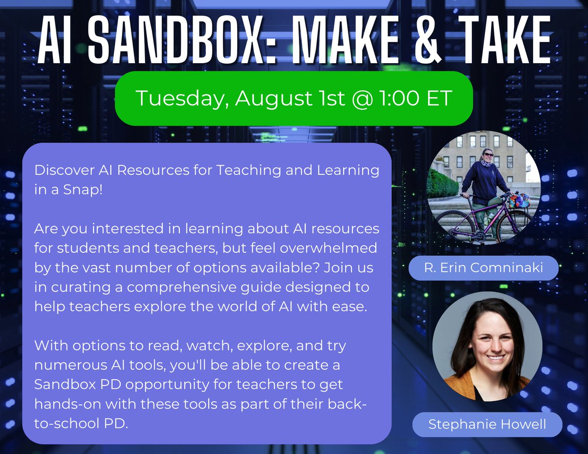 mrshowell24's tweet photo. 🎉 Ready to dive into the world of AI? 🤖 Join our exclusive #AISandbox session, where you'll get hands-on experience with the latest AI tools and technologies! 🚀 @RComninaki

https://t.co/DgEc9URJXa

#edtech #ditchbook #tlap #ETCoaches #LeadLAP #googlei #educoach https://t.co/ola8lcr9ek
