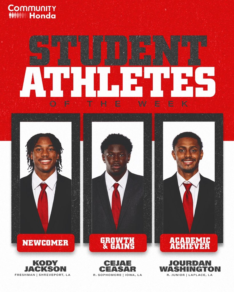✏️ #cULture in the classroom

Congrats to <a href="/kodymoe1/">Kody Jackson</a>, <a href="/CejaeCeasar/">Cᴇᴊᴀᴇ Cᴇᴀsᴀʀ</a> and Jourdan Washington on being named this week's 𝐒𝐓𝐔𝐃𝐄𝐍𝐓-𝐀𝐓𝐇𝐋𝐄𝐓𝐄𝐒 𝐎𝐅 𝐓𝐇𝐄 𝐖𝐄𝐄𝐊!  

#GeauxCajuns