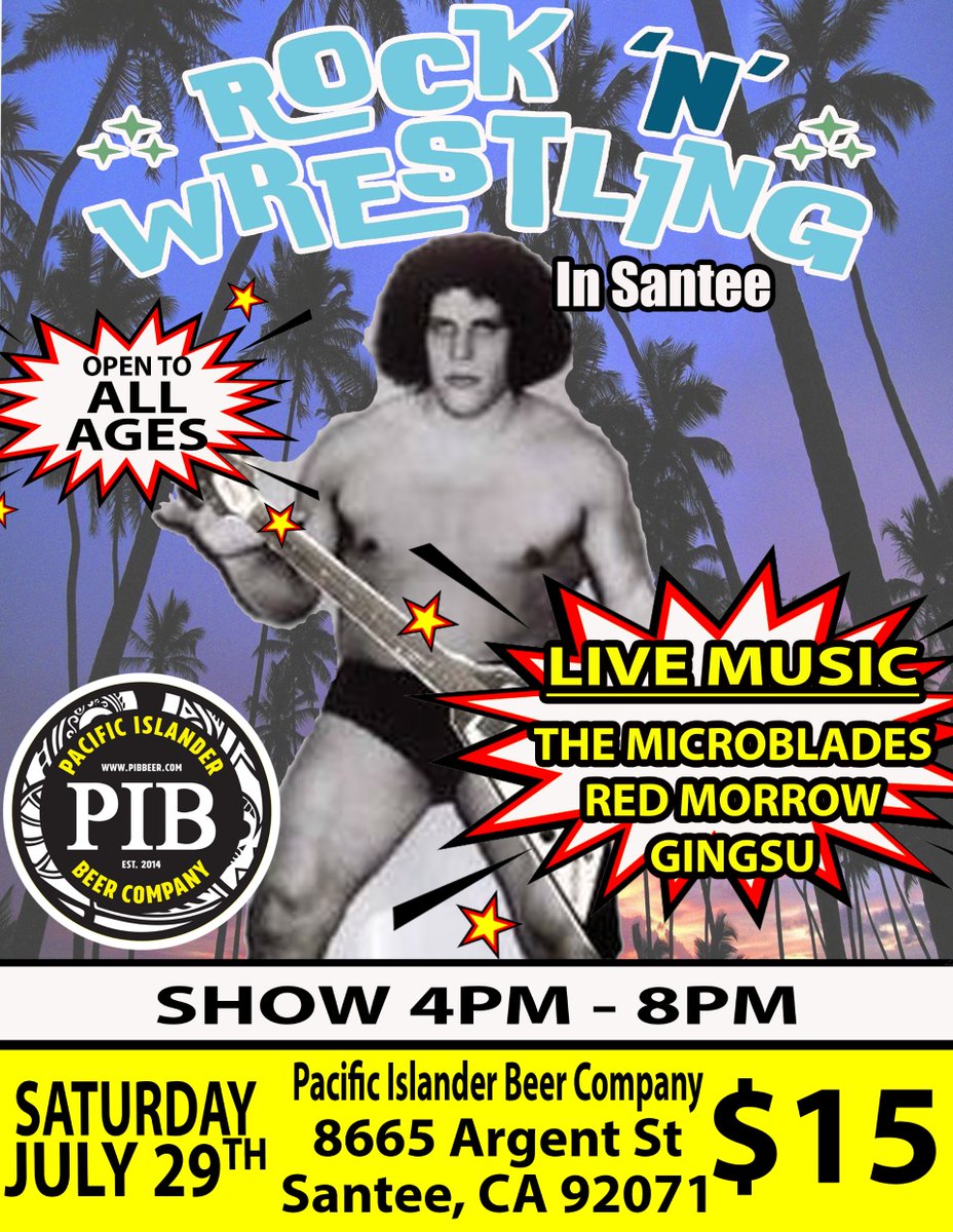 PIBbeer's tweet photo. July 29. Rock N Wrestling! 3 Bands. All ages invited! $15 per person! Tickets on Sale.  4-8 pm in the parking lot! https://t.co/rPc5AHOsfq