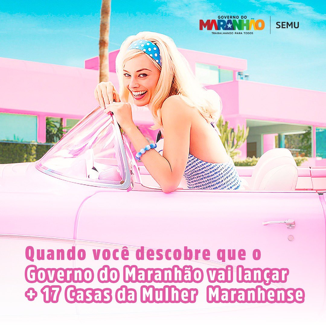 💁‍♀️ Quando você descobre que a Barbie vai ganhar vida nas telonas e o <a href="/governoma/">Governo do Maranhão</a> vai lançar 17 Casas da Mulher Maranhense.

As mulheres estão em destaque no cinema e na vida real, mermã! 

#barbie 
#cmm 
#governodomaranhão