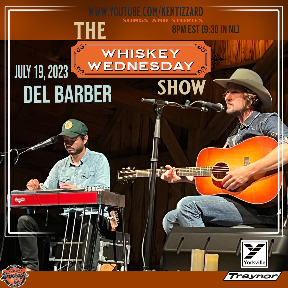 Tonight on The Whiskey Wednesday Show special guest Del Barber tune in at 8PM EST on Youtube at youtube.com/kentizzard or on FB ast facebook.com/kentizzardmusic @delbarberino @AcronymRecords