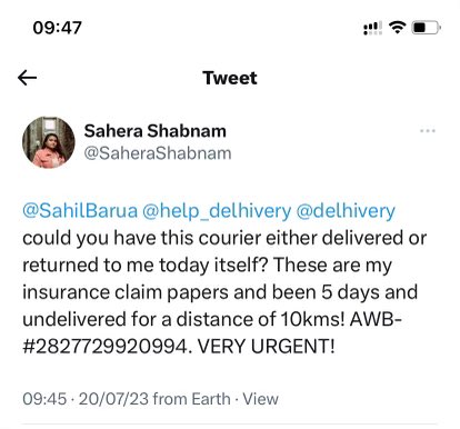 SarathPenumuru's tweet photo. @SahilBarua @help_delhivery @delhivery could we have this addressed on priority? These are my wife’s health claim papers and it needs to be delivered today. Very urgent! https://t.co/Ap1QeWjfyh