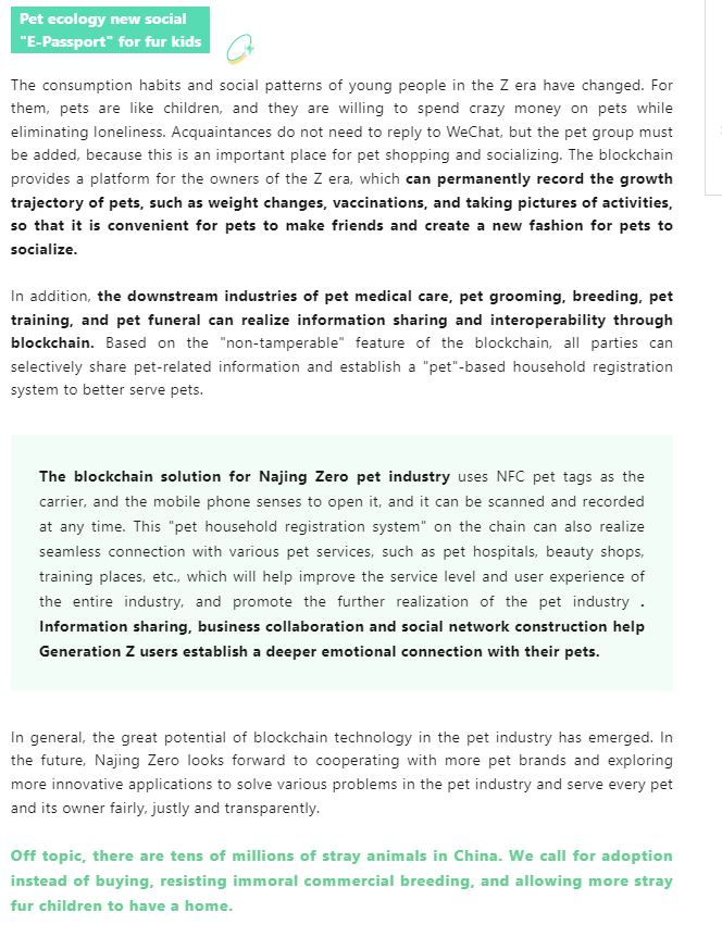 Eric_4152's tweet photo. #NanoJclean (#Vechain in China) provides a #Blockchain solution for the #pet industry, featuring:
- Secure food origin tracking system for pet food brands.
-Provides #NFC tags for pets, ensuring authenticity and traceability of detailed upbringing, buy-sell, medical records,..etc https://t.co/aPECWWsdik