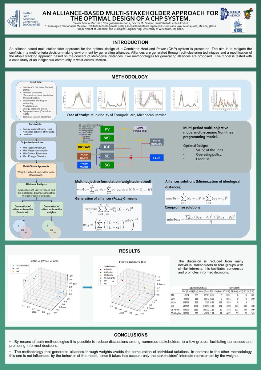 Javier_GarMar's tweet photo. Hi, my poster is: AN ALLIANCE-BASED MULTI-STAKEHOLDER APPROACH FOR THE OPTIMAL DESIGN OF A CHP SYSTEM #LatinEnvChemPSE #PSEIntegOptim https://t.co/olwXJDzakI