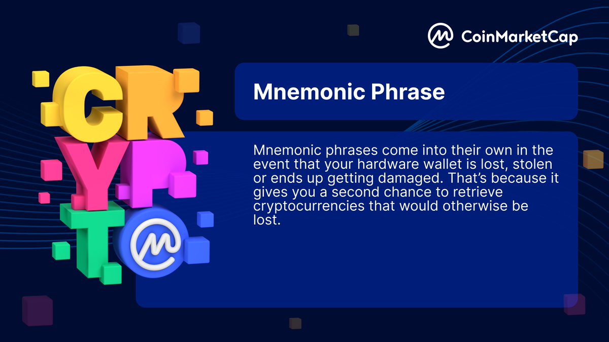 CMCGlossary: Mnemonic Phrase ✨ A list of words used in sequence to access  or restore your #Crypto assets. 👉 Details: https://t.co/nvL2xuoGhr