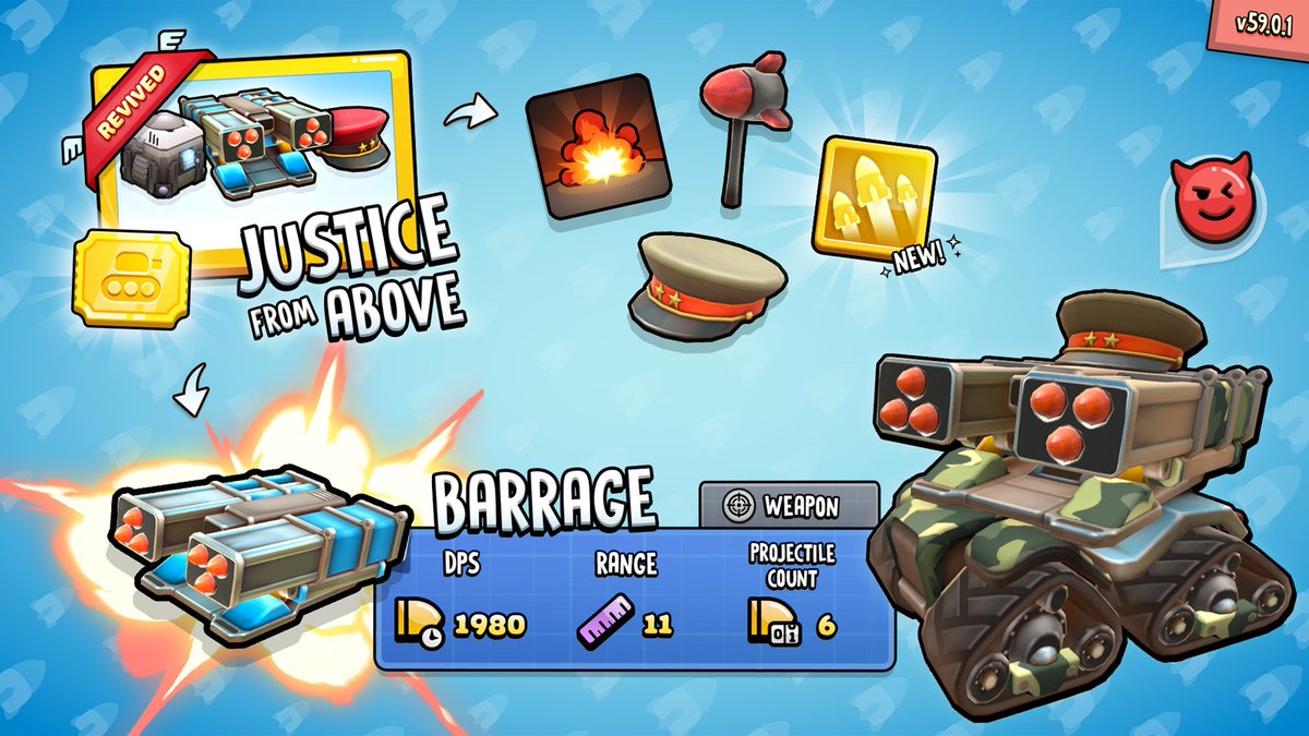 PicoTanks's tweet photo. Rain 💥𝗝𝘂𝘀𝘁𝗶𝗰𝗲 𝗙𝗿𝗼𝗺 𝗔𝗯𝗼𝘃𝗲💥 with the Barrage weapon and earn exclusive cosmetics in a newly revived season!

🎮 https://t.co/2rUnDl0eSO

#PicoTanks #Update #New https://t.co/BASREd7Yye