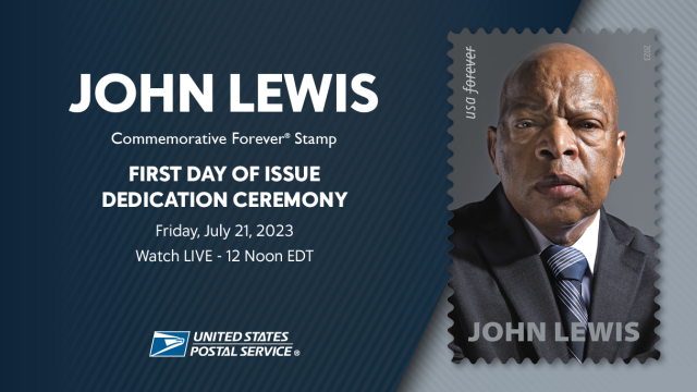 lpamanian's tweet photo. John Lewis FDOI Stamp Ceremony – this Friday at 12 EDT. Learn More: https://t.co/joVS4vTRXh. #USPSStamps #JohnLewisStamps #livestream #firstdayofissue #ceremony #johnlewis #foreverstamps #usps https://t.co/hD2PW7rZlJ #USPSEmployee https://t.co/5vCCRzMlqw
