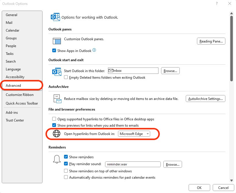 For anyone using #outlook for their emails, but #chrome as their browser, here’s how you revert back to having your email links open in Chrome instead of Edge. ‘Options’ within ‘Outlook’ > ‘Advanced’ > “Open hyperlinks from Outlook in…” and select ‘Default Browser’