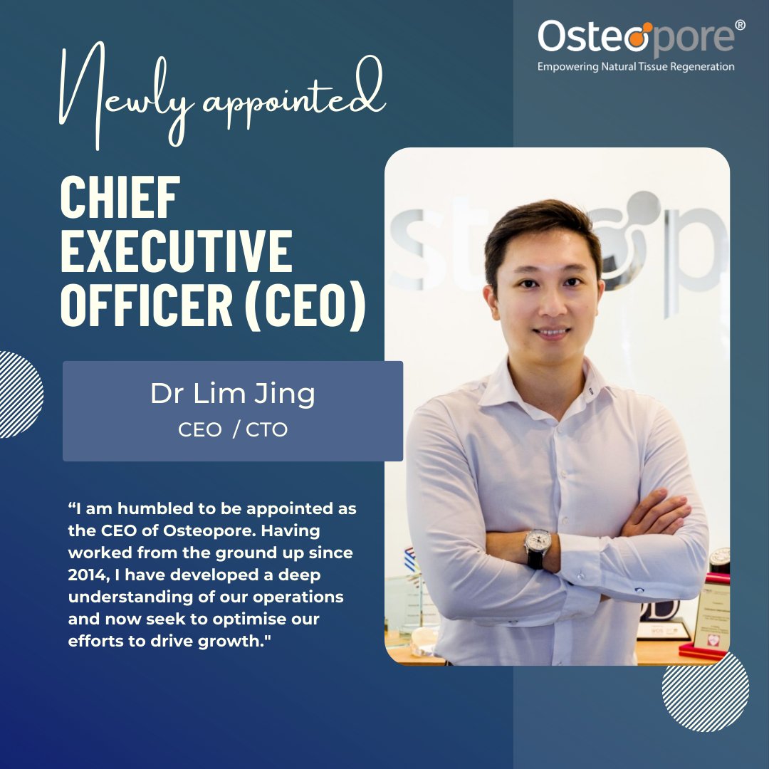 We're thrilled to introduce Dr. Jing Lim as Osteopore's newly appointed Chief Executive Officer (CEO). 

Dr. Jing Lim's remarkable achievements include leading the Company to significant regulatory and quality milestones and more. 

Read more: linkedin.com/feed/update/ur…

#ceo #osx