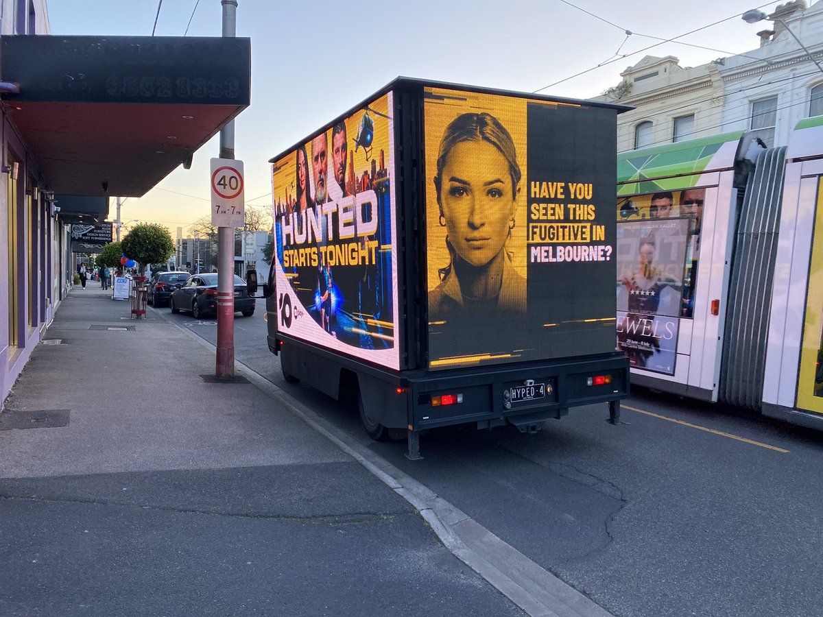 HypedMedia's tweet photo. Where are they?! @HuntedAU 

#hunted #10play #hypedmedia #stt #mobilebillboard #advertising #ledbillboard #marketing #tv #wherearethey https://t.co/ToTxWzyj3U