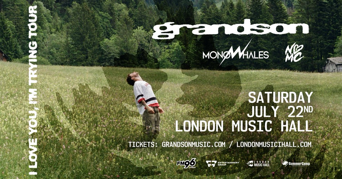 London Music Hall (@londonmusichall) on Twitter photo Don't miss <a href="/grandson/">grandson</a> this Saturday July 22nd, when the I Love You, I'm Trying Tour comes to #LdnOnt with special guests <a href="/monowhales/">MONOWHALES</a> & <a href="/NoLoveForThe/">Middle Child</a> !
🎟 ticketweb.ca/event/grandson…
<a href="/FM96Rocks/">FM96</a> <a href="/tourism_london/">Tourism London 🇨🇦</a> <a href="/Downtown_London/">Downtown London</a> <a href="/LDNMusicOffice/">London Music Office 🇨🇦</a> <a href="/SCP_LdnOnt/">SummerCamp Productions</a> <a href="/radiowestern/">Radio Western</a> Don't miss <a href="/grandson/">grandson</a> this Saturday July 22nd, when the I Love You, I'm Trying Tour comes to #LdnOnt with special guests <a href="/monowhales/">MONOWHALES</a> & <a href="/NoLoveForThe/">Middle Child</a> !
🎟 ticketweb.ca/event/grandson…
<a href="/FM96Rocks/">FM96</a> <a href="/tourism_london/">Tourism London 🇨🇦</a> <a href="/Downtown_London/">Downtown London</a> <a href="/LDNMusicOffice/">London Music Office 🇨🇦</a> <a href="/SCP_LdnOnt/">SummerCamp Productions</a> <a href="/radiowestern/">Radio Western</a>