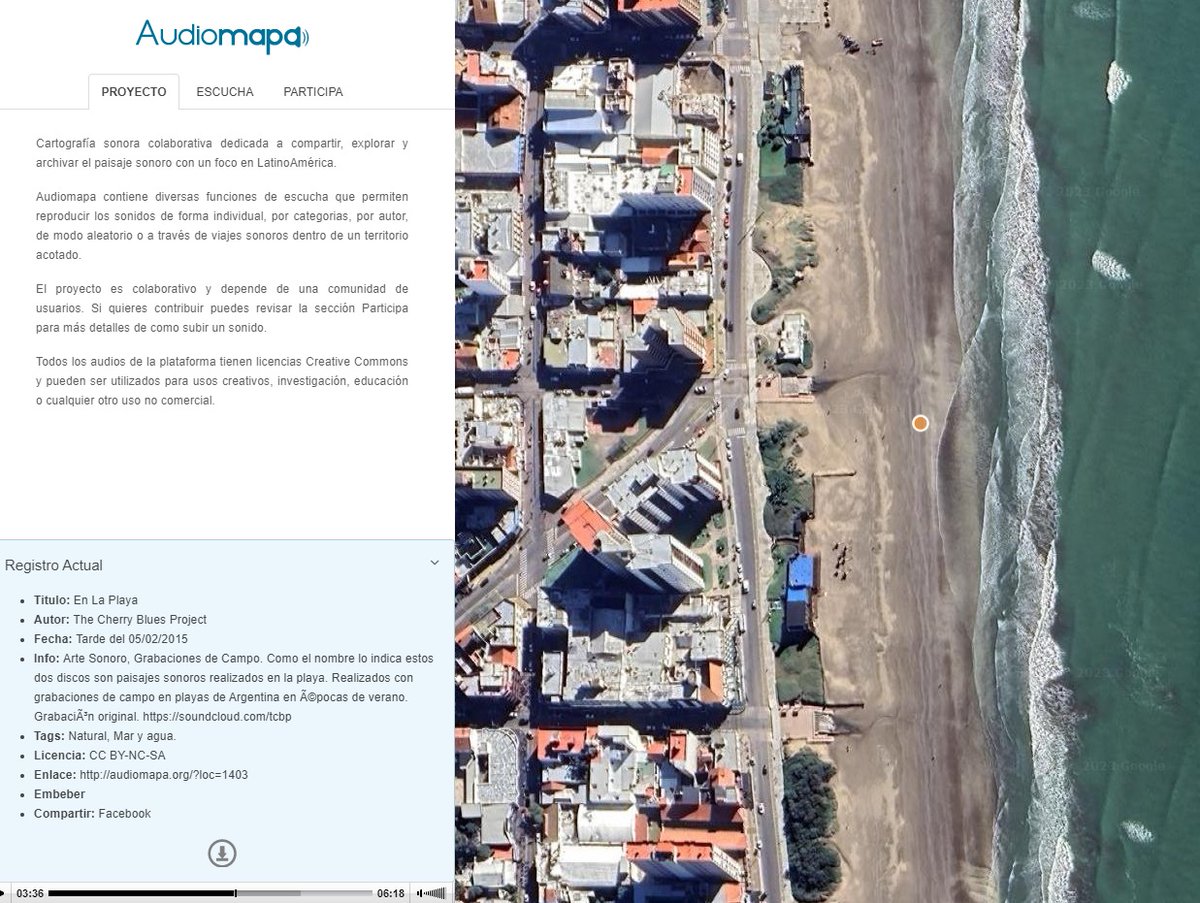 TcbpBand's tweet photo. Participando en Audiomapa.
Grabaciones de campo en la playa.
Enlace: https://t.co/QaSb4eg1gi
.
#audiomapa #soundscape #Fieldrecordings #artesonoro #soundart #grabacionesdecampo #playa #GoogleMaps #Cartografíasonora #audiomapa https://t.co/nqzwA3T7kH